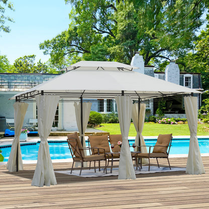 Beige Metal Outdoor Gazebo for Garden Patio Shade and Dining