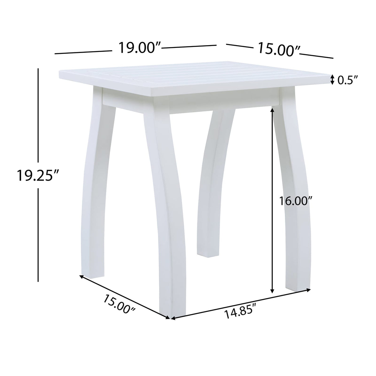 White Acacia Wood End Table - Outdoor Patio Table
