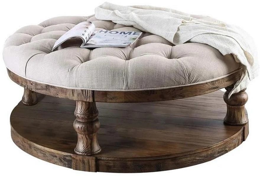 Antique Dark Oak Round Coffee Table - 48" Diameter