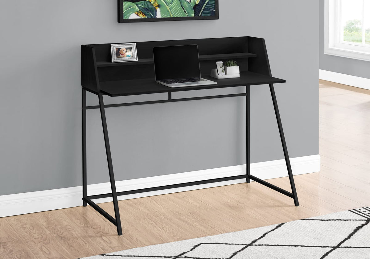 Black Particle Board Computer Desk with Hutch Shelf for Home Office