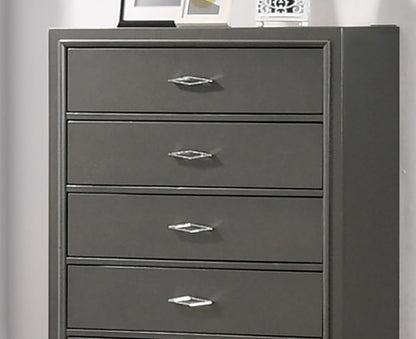 Contemporary Metallic Grey Solid Wood Dresser Chest 5 Drawers