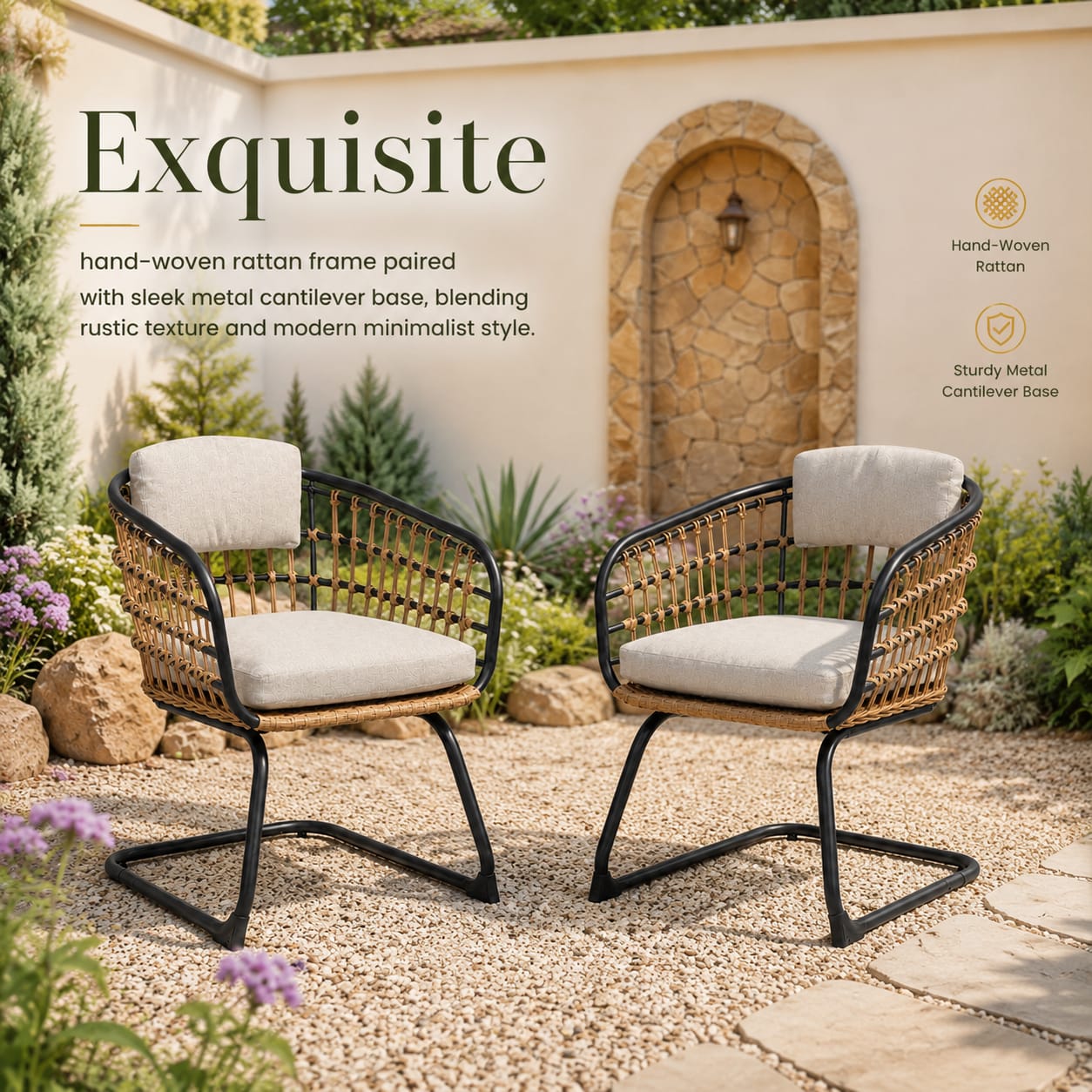 Beige Steel Patio Dining Set - 2 Chairs