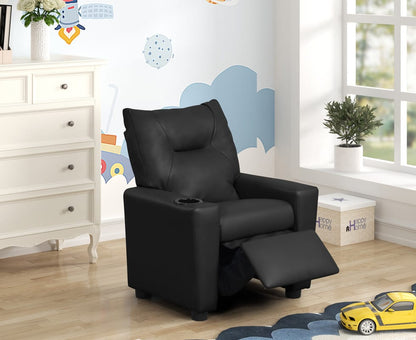 Black Kids Recliner Chair - PU Leather, 13" Seat