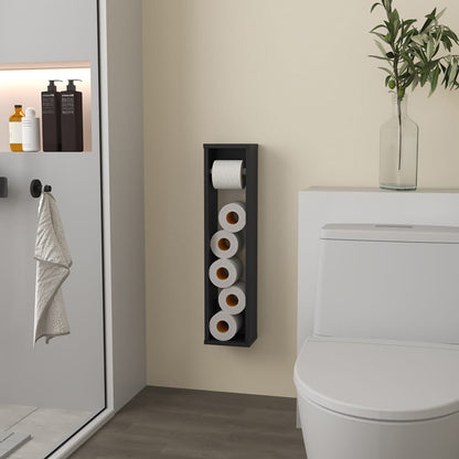 Compact Black Toilet Paper Holder with Storage Shelf for Living Room