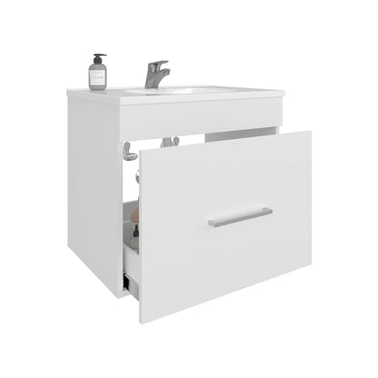 White Bathroom Vanity with Two Drawers & Open Shelf - MDF Storage