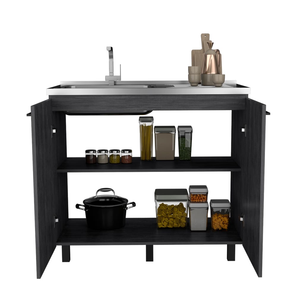 Burwood Utility Sink Cabinet - Gray, Particle Board Kitchen Storage