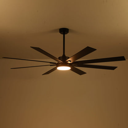 72 Inch Ceiling Fan with LED Light - Matte Black Wood Blades