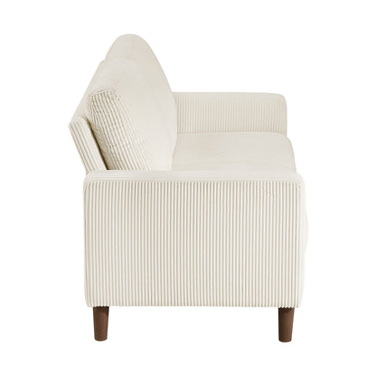 Modern Beige Corduroy Loveseat - Comfortable Cushion Solid Wood