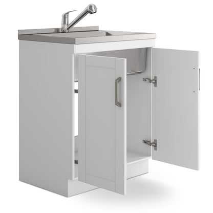 White Wood Bathroom Vanity Cabinet with Sink and Faucet