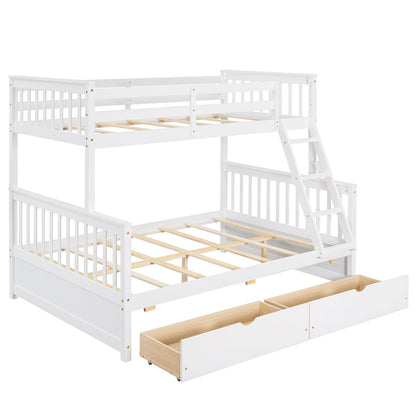 Twin Over Full Bunk Bed - White Solid Wood Frame for Bedroom