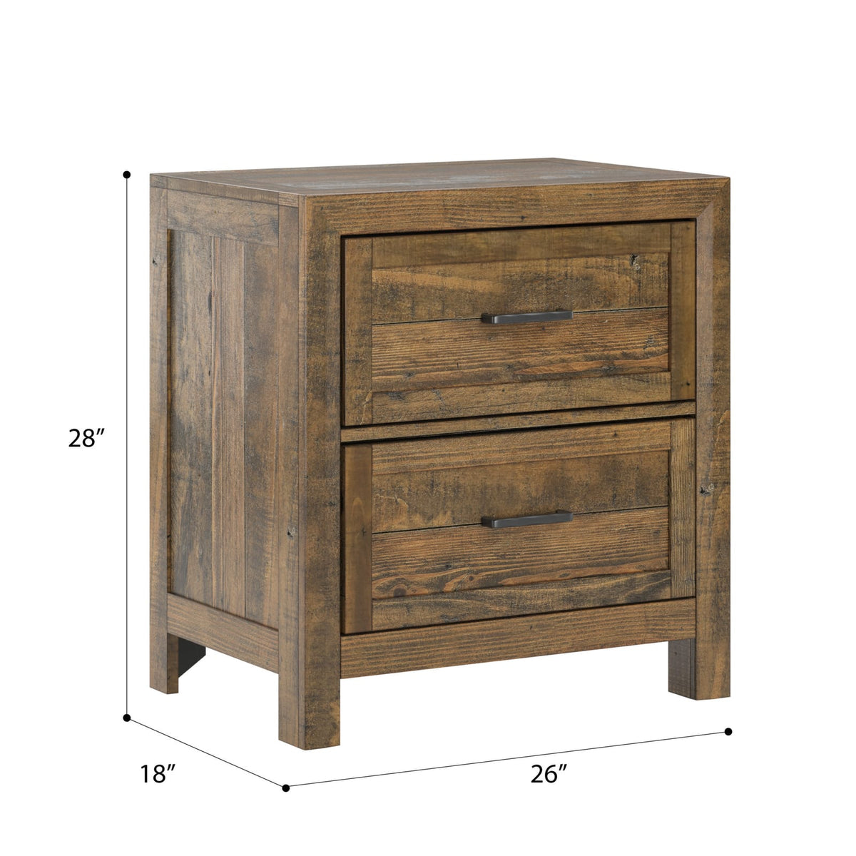 Solid Wood Brown Nightstand with 2 Drawers, 26"W x 18"D for Bedroom