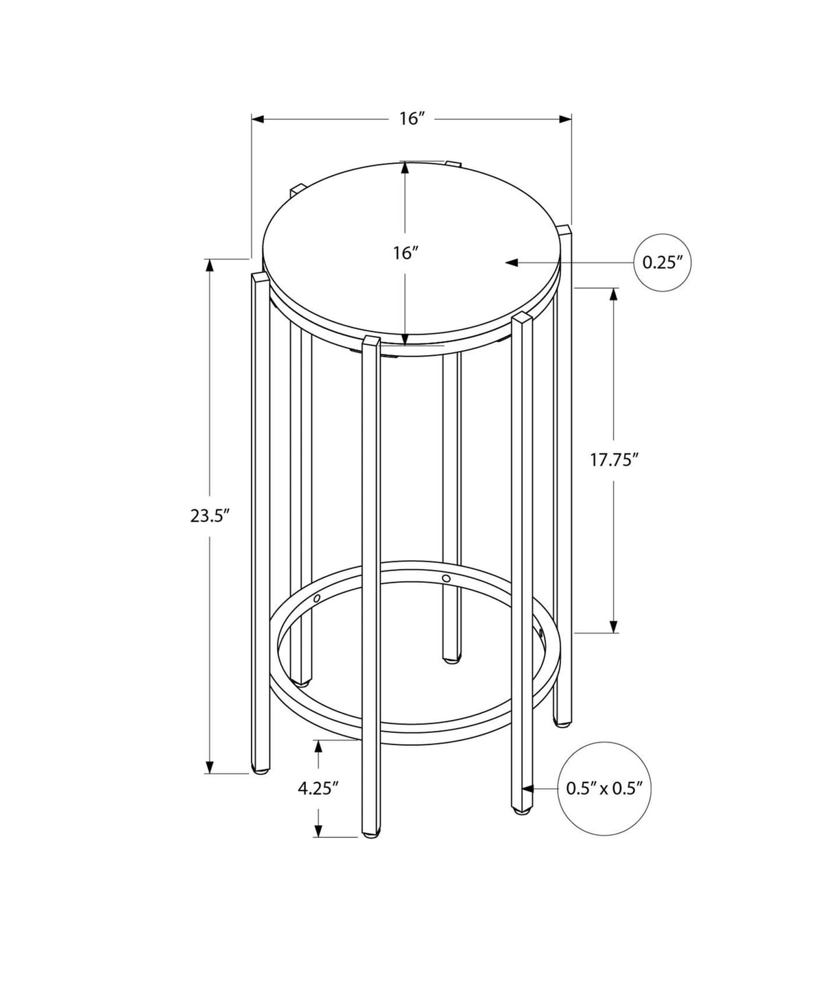 Black Metal Accent Table - 24" Round Side Table for Living Room