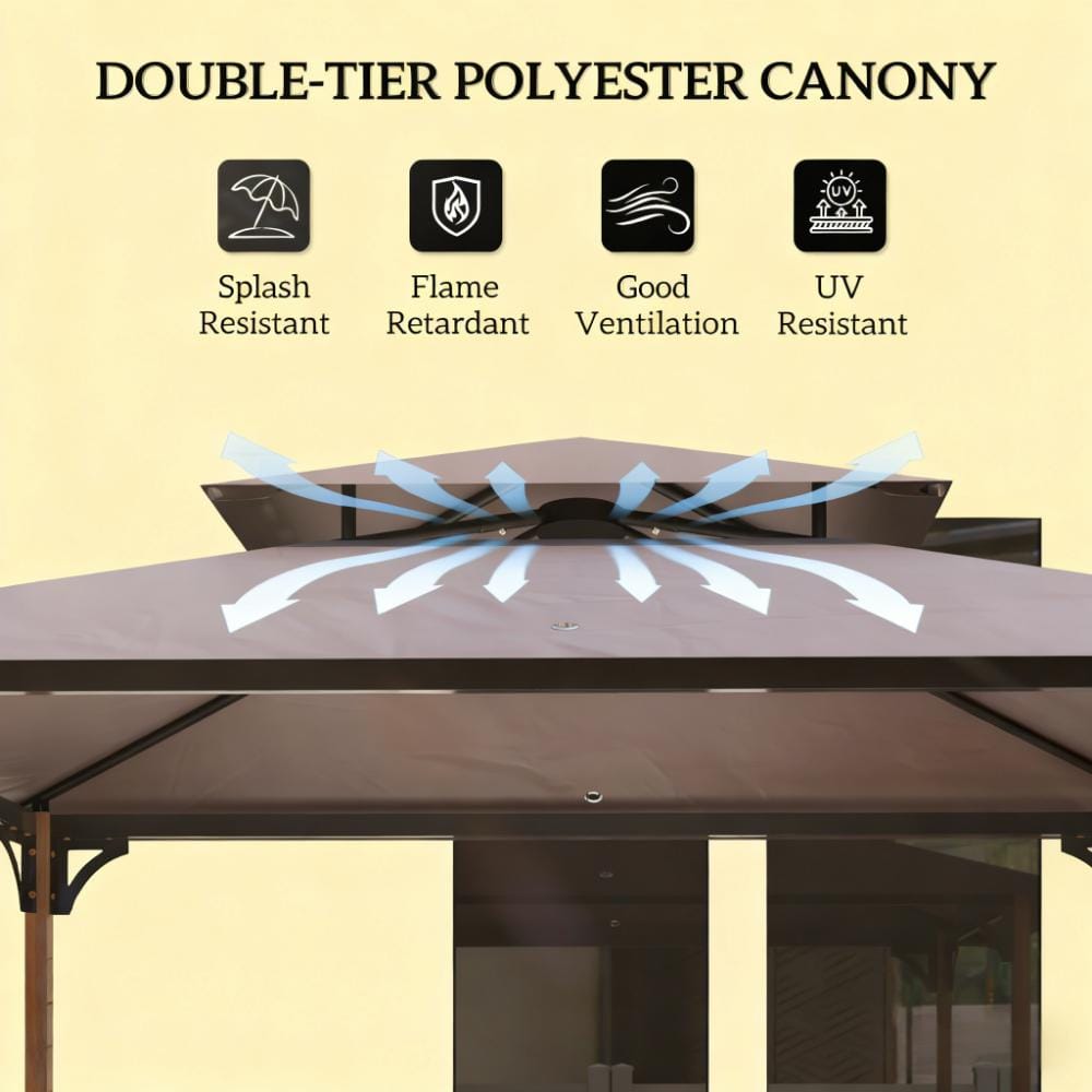 Black Metal Garden Gazebo for Poolside BBQ Area with Storage