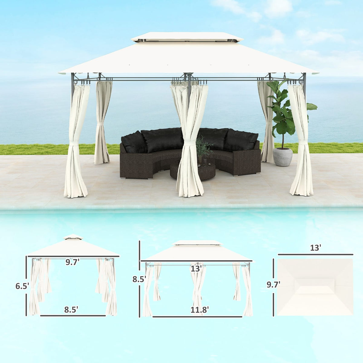 Spacious Cream White Gazebo - 130 Sq Ft Metal Patio Cover