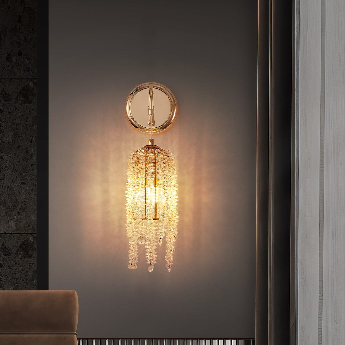 Gold Iron Wall Sconces Set - 2 Crystal Light Fixtures