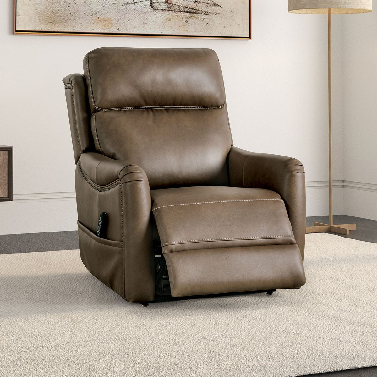 Brown Leatherette Lift Chair - Primary Living Room