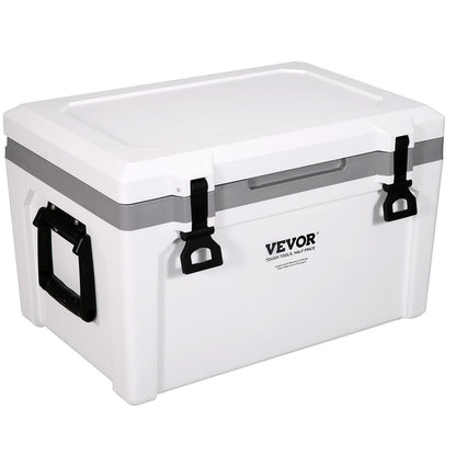 52 Qt Portable Cooler - White Plastic Ice Chest for Camping & Beach