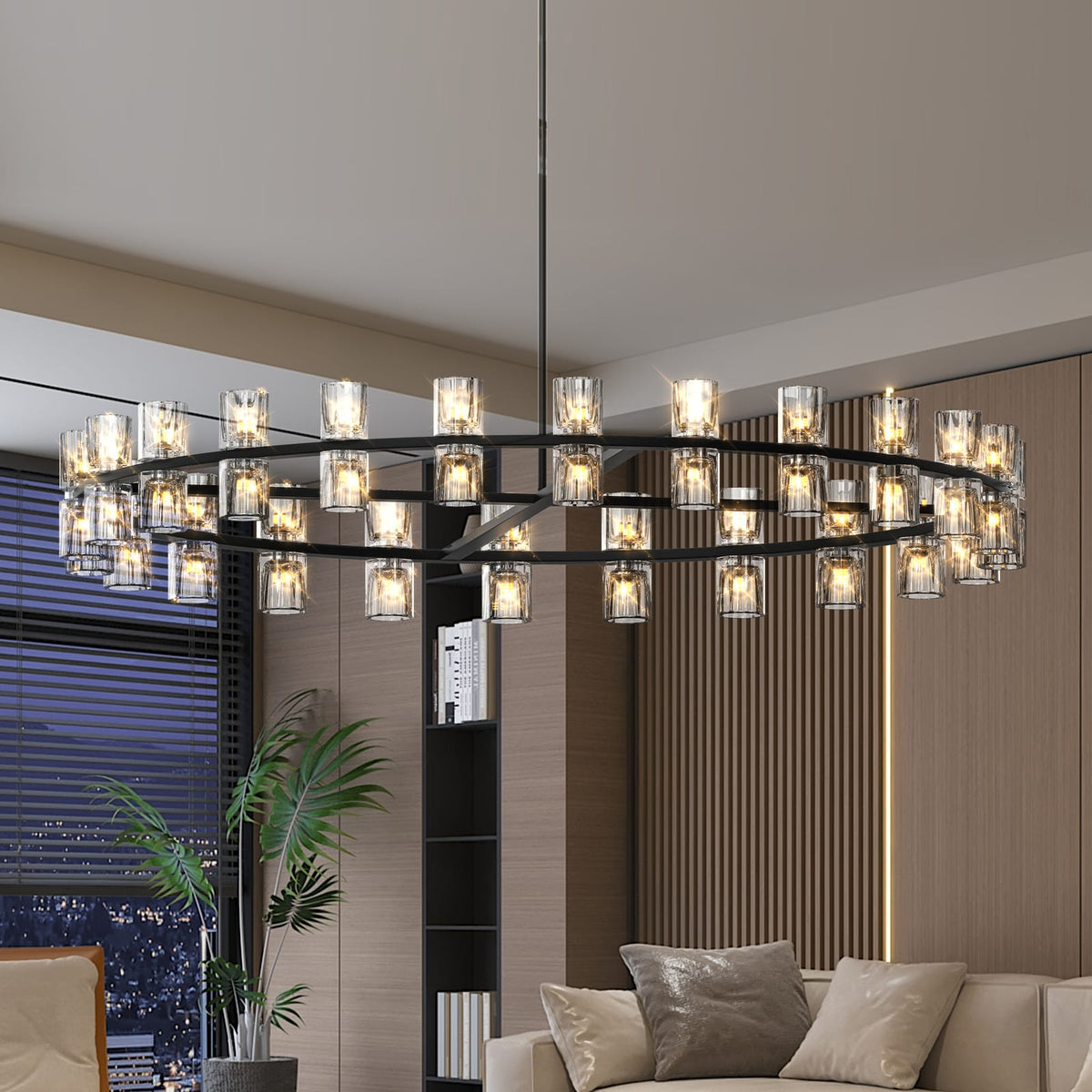 48 Inch Black Iron Crystal Chandelier - Modern Lighting