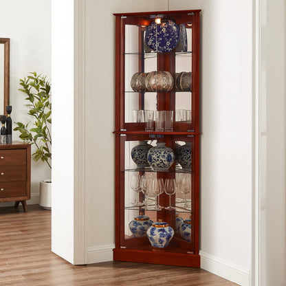 Cherry Mirrored Corner Curio Cabinet - 72" Display Cabinet