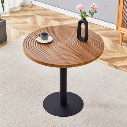 31.5 Inch Round Dark Wood Dining Table - Black Metal Stand