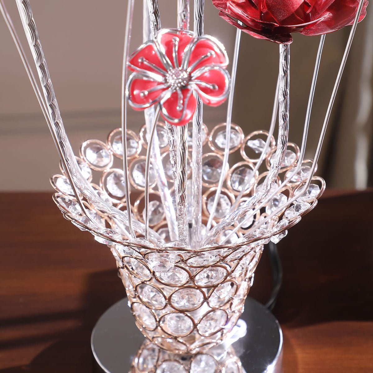 Aluminum Golden Rose Copper/Silver Wire Bud Flower Lamp - Table Nightstand Bedroom