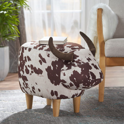 Brown & White Cow-Shaped Ottoman - Modern Accent Stool