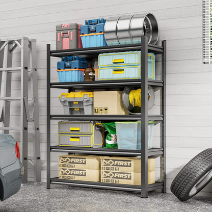 Black Metal 5-Shelf Storage Rack for Heavy Duty Living Room Organization