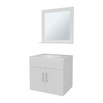 White Bathroom Vanity Set with Sink & Mirror