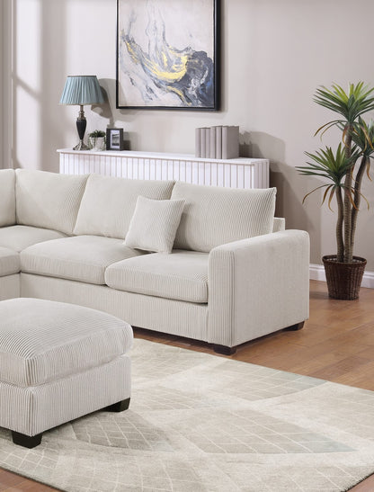 Ivory Corduroy L-Shaped Sofa - 5 Seat Sectional for Living Room