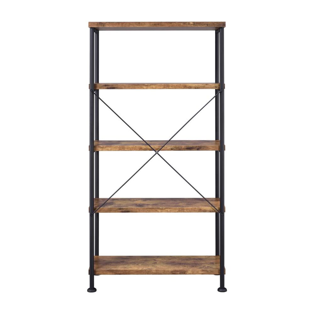 5-Shelf Bookcase in Antique Nutmeg and Black - Display Shelving for Living Room