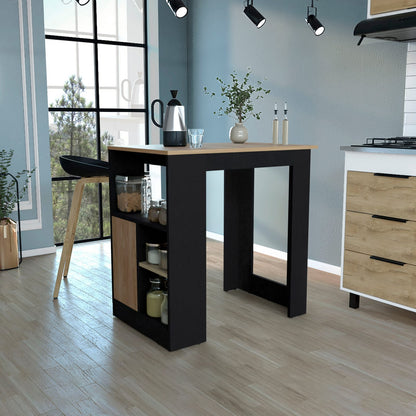 36" Kitchen Island - Black & Natural Oak Engineered Wood