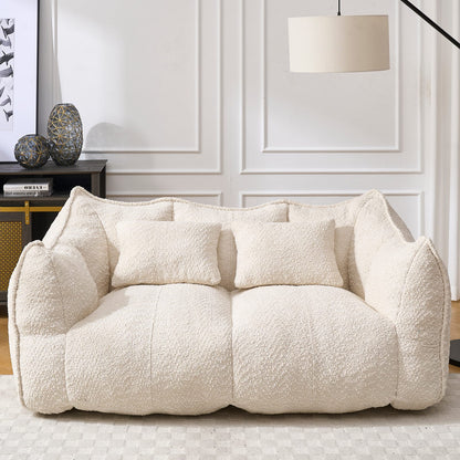 Soft Beige Chenille Bean Bag Chair - Family Room Comfort for Living Room