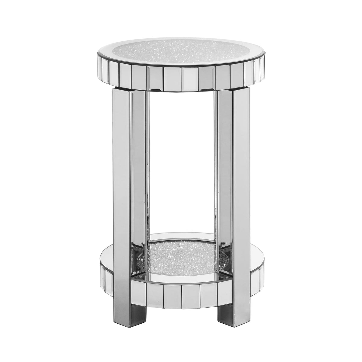 Round Silver Mirrored End Table - Living Room Coffee Table