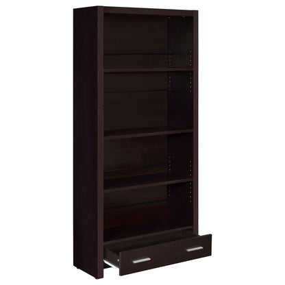 Cappuccino 5 Shelf Bookcase with Drawer in MDF for Living Room