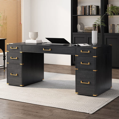 70" Extra-Large Classic Desk - Black+Gold MDF Metal