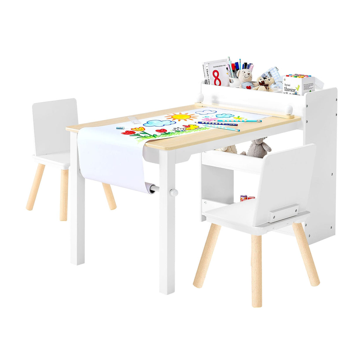 White Kids Art Table Set with 3 Storage