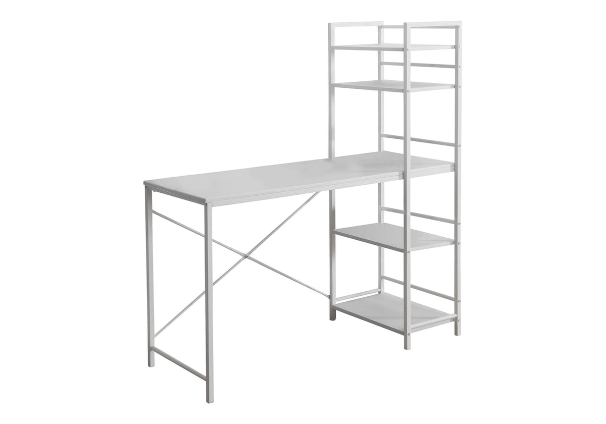 48" White Computer Desk with Storage Shelves for Home Office