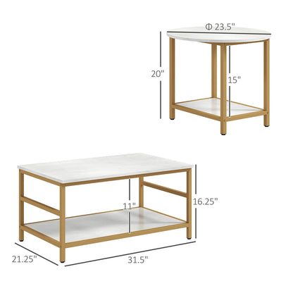HOMCOM Coffee Tables Set of 2 - White MDF Storage Table