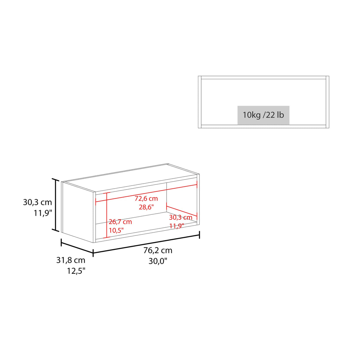 Wall Cabinet - White, 12" H - Storage Shelf