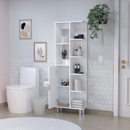 White Engineered Wood Bathroom Storage Cabinet with Legs