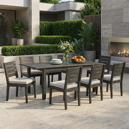 9-Piece Extendable Acacia Wood Patio Dining Set - Dark Grey, 8 Chairs