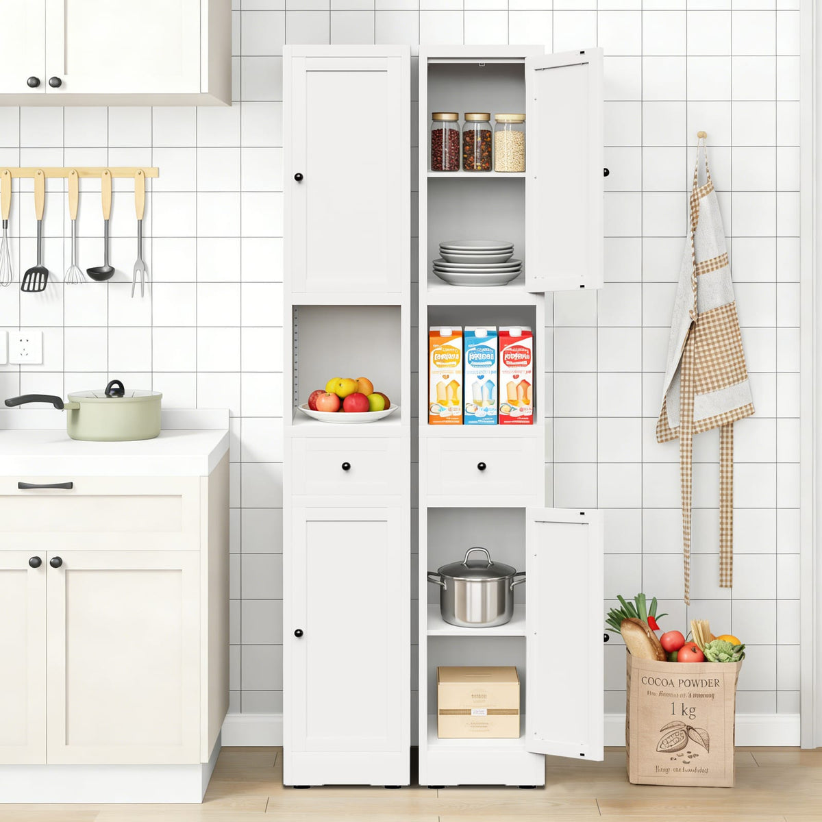White Bathroom Storage Cabinet - 5 Tier Narrow Freestanding Cabinet