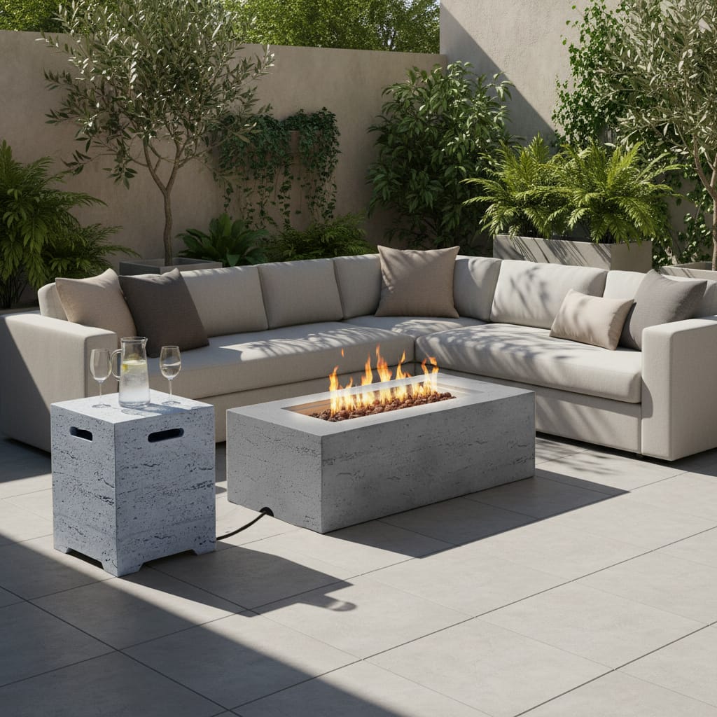 U-STYLE 2-in-1 Fire Pit & Tank Stand - Grey Magnesium Oxide for Outdoor