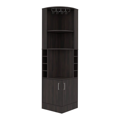 Dark Walnut Corner Wine Rack Cabinet - 71.1" Tall for Dining Room