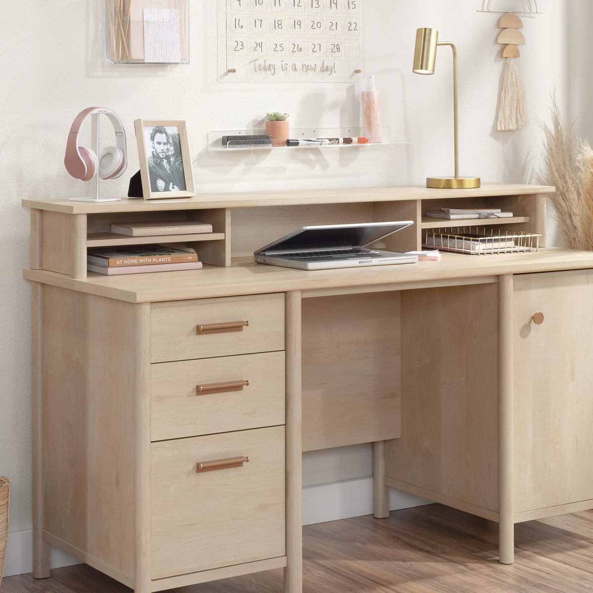 Hutch with Storage Cubbyholes - White Engineered Wood Desk