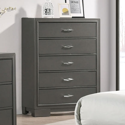 Contemporary Metallic Grey Solid Wood Dresser Chest 5 Drawers
