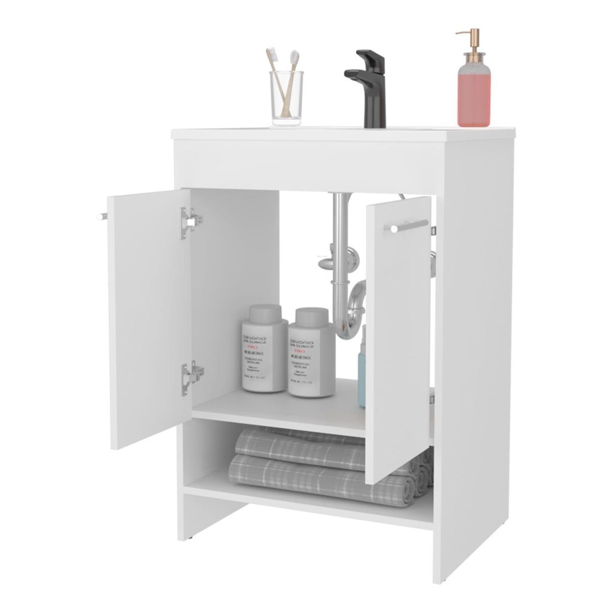 White Bathroom Vanity with Two Doors & Storage