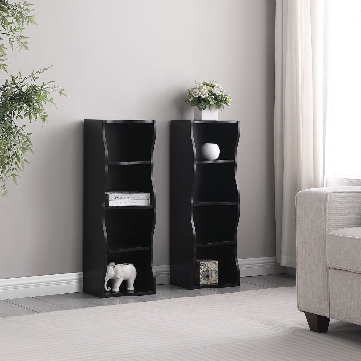 Black MDF Adjustable Shelf for Bedroom Storage and Display for Living Room