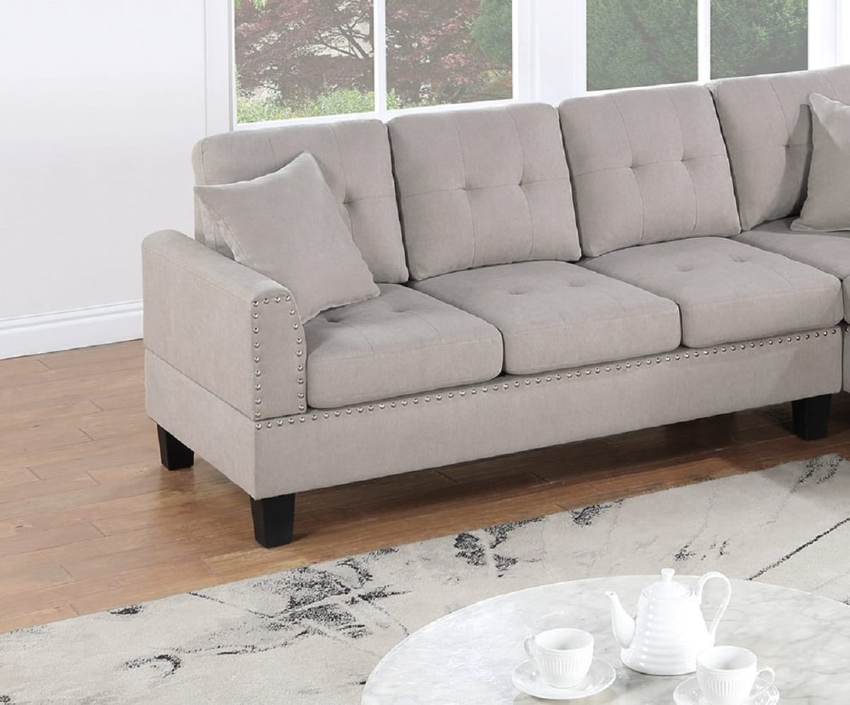 2-Piece Mushroom Fabric Sectional Sofa Set - L-Shaped, 5 Seats