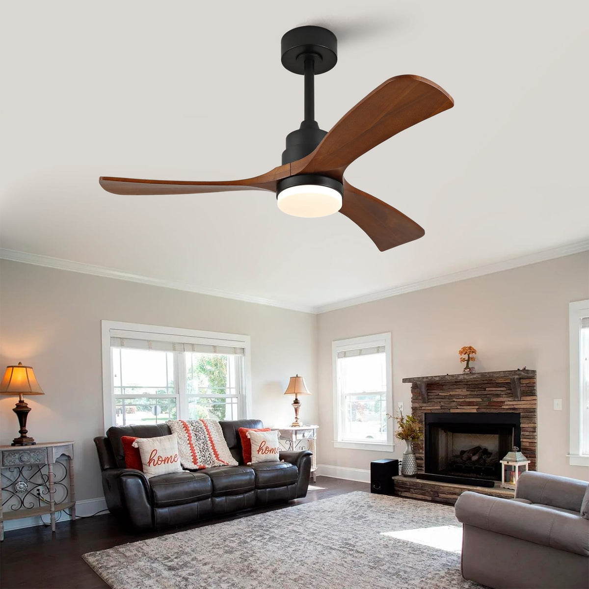 42 Inch Solid Wood Ceiling Fan with Lights Remote Control